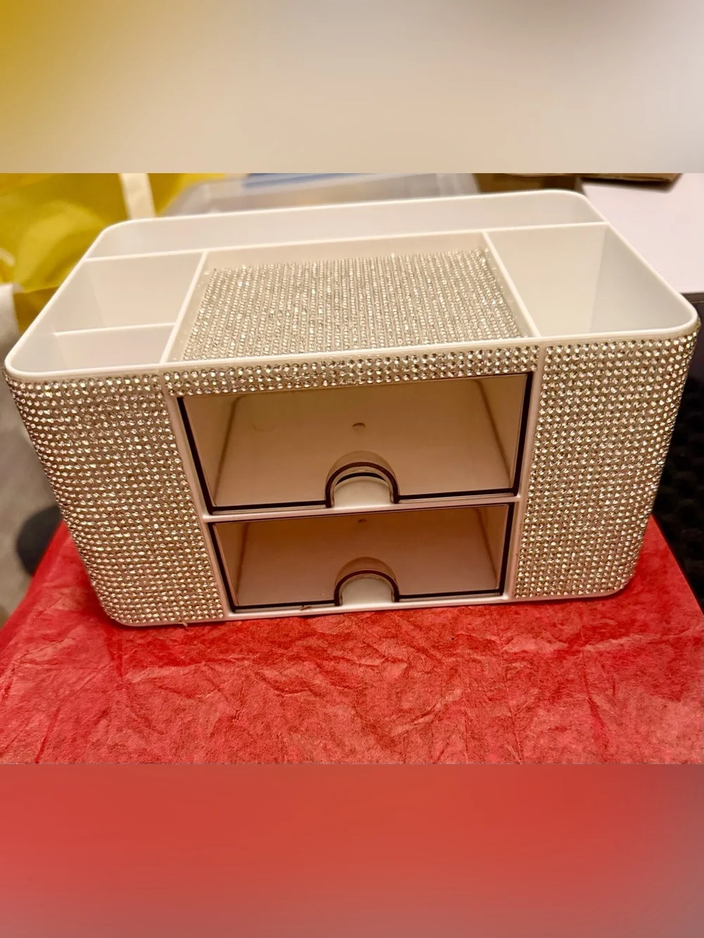 Glam Crystal Cosmetic Organizer - White with Clear Drawers